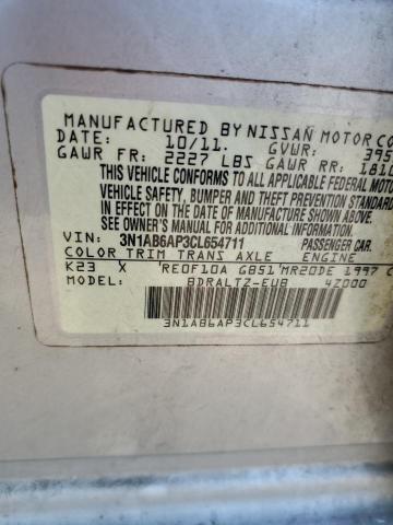 3N1AB6AP3CL654711 - 2012 NISSAN SENTRA 2.0 SILVER photo 12