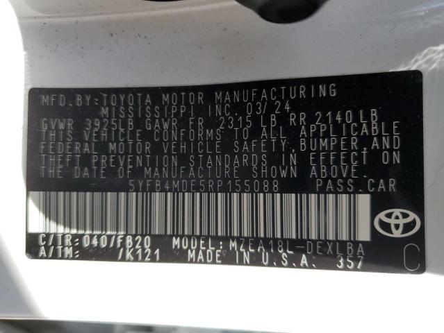 5YFB4MDE5RP155088 - 2024 TOYOTA COROLLA LE თეთრი ფოტო 13