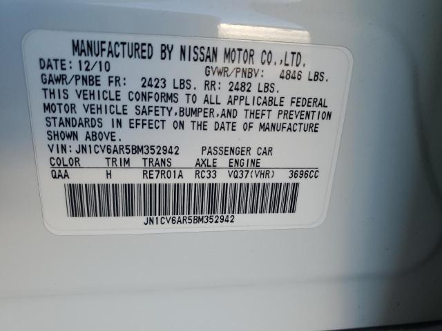 JN1CV6AR5BM352942 - 2011 INFINITI G37 WHITE photo 12