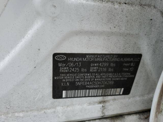 5NPEB4AC5DH706289 - 2013 HYUNDAI SONATA GLS WHITE photo 12