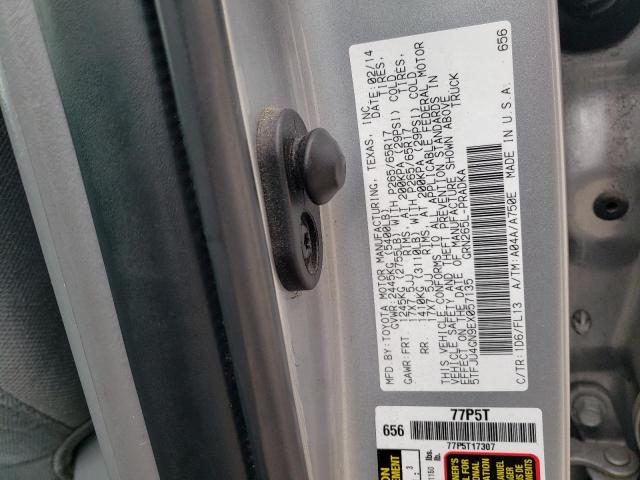 5TFJU4GN9EX057135 - 2014 TOYOTA TACOMA DOUBLE CAB PRERUNNER SILVER photo 12