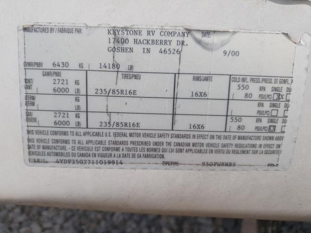 4YDF3502711019914 - 2001 KEYSTONE SPRINTER WHITE photo 10