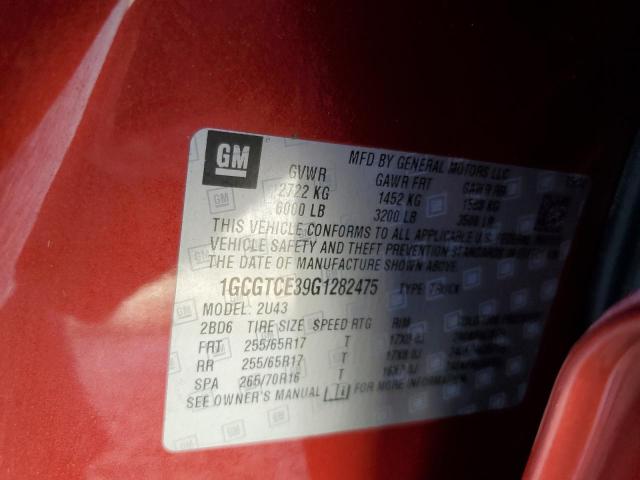 1GCGTCE39G1282475 - 2016 CHEVROLET COLORADO LT RED photo 12