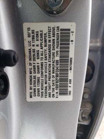19XFB2F90FE047499 - 2015 HONDA CIVIC EXL ვერცხლისფერი ფოტო 12