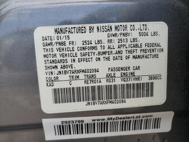 JN1BV7ARXFM402094 - 2015 INFINITI Q50 BASE GRAY photo 13