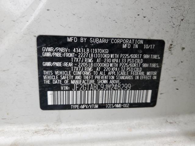 JF2GTABC9JH248299 - 2018 SUBARU CROSSTREK PREMIUM WHITE photo 12