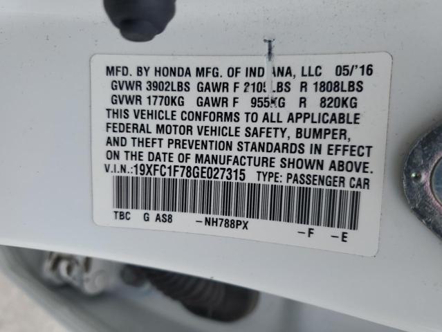 19XFC1F78GE027315 - 2016 HONDA CIVIC EXL თეთრი ფოტო 12