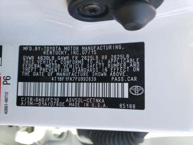 4T1BF1FK7FU992639 - 2015 TOYOTA CAMRY LE WHITE photo 12