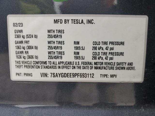 7SAYGDEE9PF693112 - 2023 TESLA MODEL Y GRAY photo 13