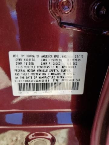 19UDE2F36GA005158 - 2016 ACURA ILX BASE WATCH PLUS BURGUNDY photo 12