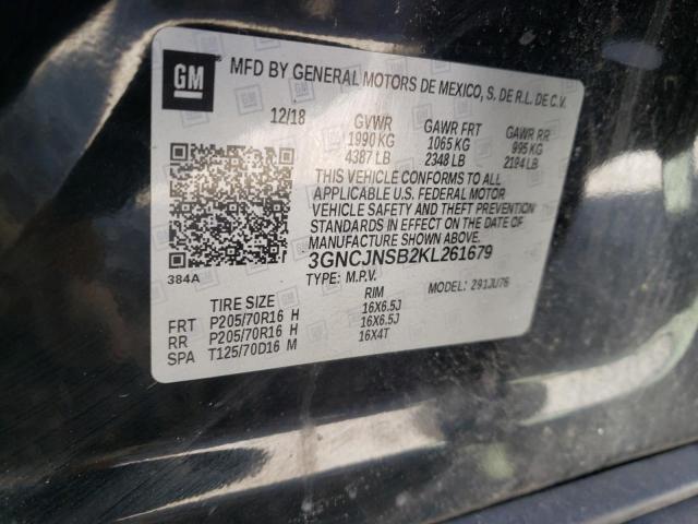 3GNCJNSB2KL261679 - 2019 CHEVROLET TRAX LS BLACK photo 12