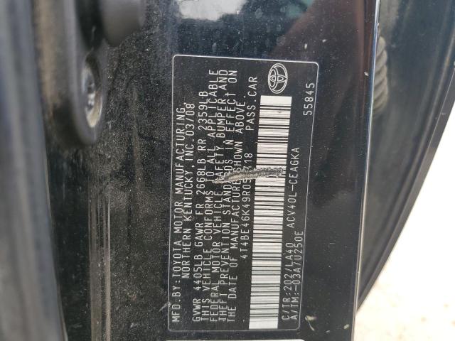 4T4BE46K49R056718 - 2009 TOYOTA CAMRY BASE BLACK photo 12