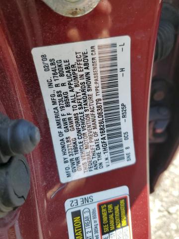 1HGFA16828L063879 - 2008 HONDA CIVIC EX BURGUNDY photo 12