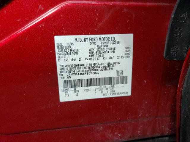 2FMTK4J85FBC05030 - 2015 FORD EDGE SEL RED photo 13