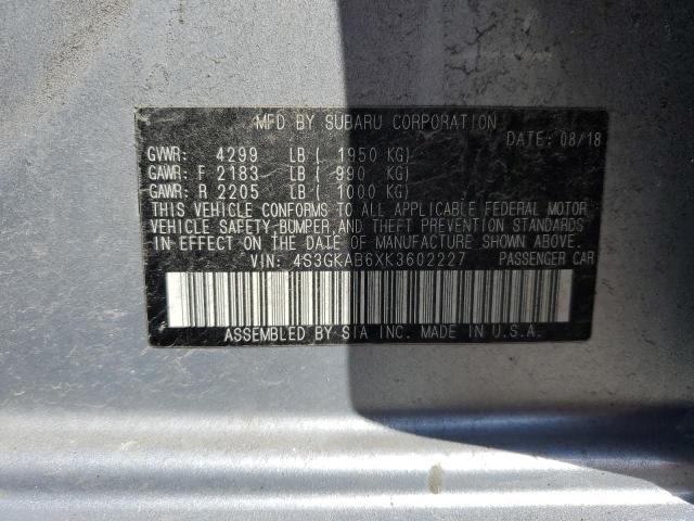 4S3GKAB6XK3602227 - 2019 SUBARU IMPREZA SILVER photo 12