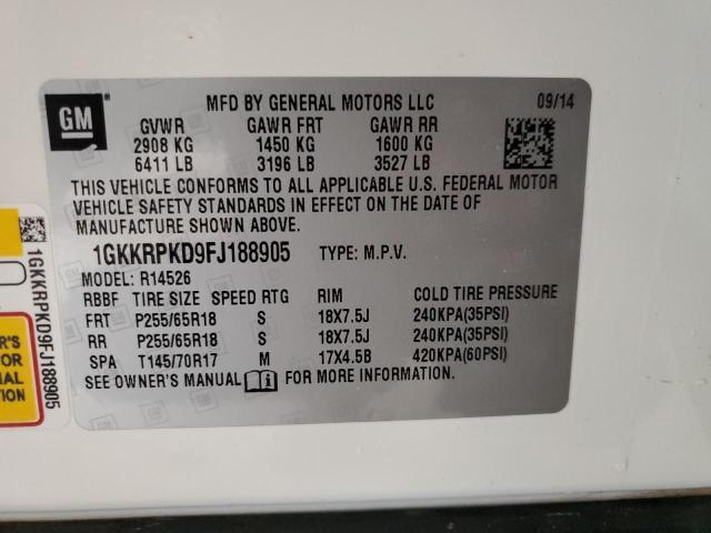 1GKKRPKD9FJ188905 - 2015 GMC ACADIA SLE WHITE photo 13