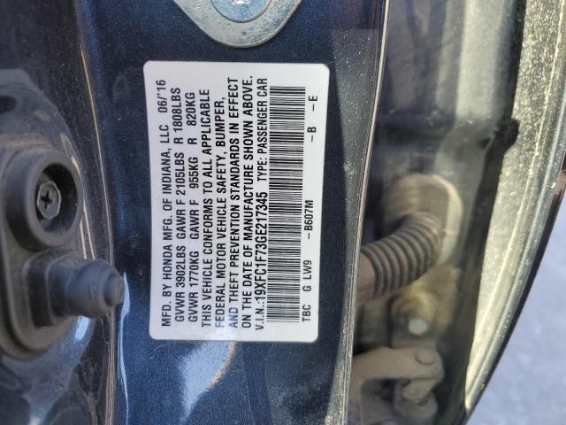 19XFC1F73GE217345 - 2016 HONDA CIVIC EXL BLUE photo 12
