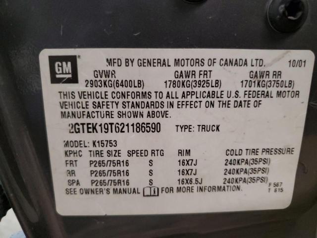 2GTEK19T621186590 - 2002 GMC NEW SIERRA K1500 GRAY photo 13