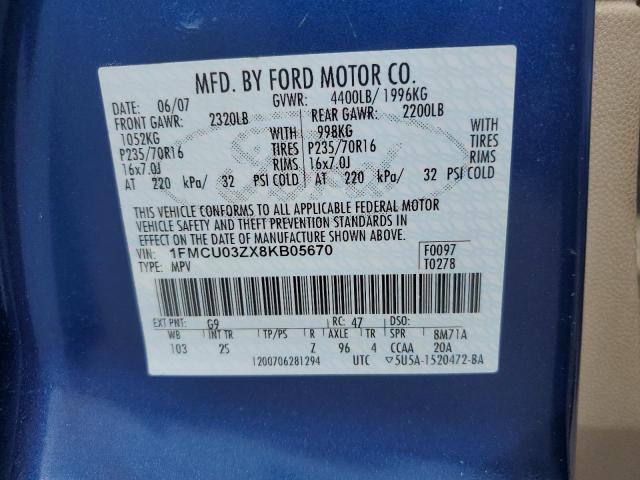 1FMCU03ZX8KB05670 - 2008 FORD ESCAPE XLT BLUE photo 12