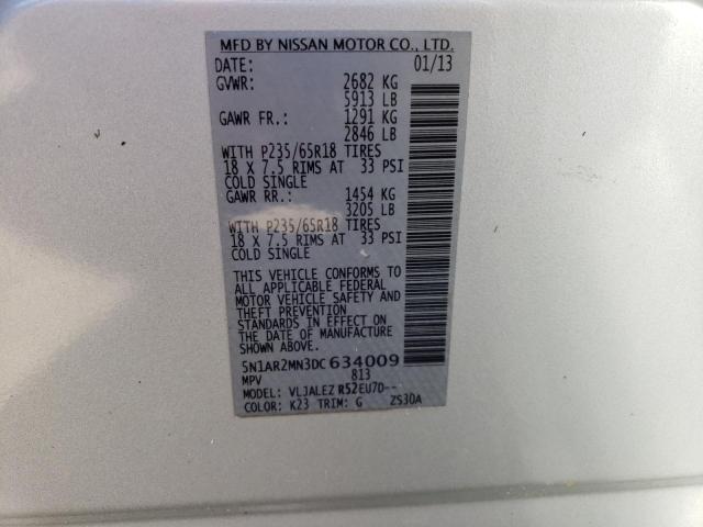 5N1AR2MN3DC634009 - 2013 NISSAN PATHFINDER S ვერცხლისფერი ფოტო 13