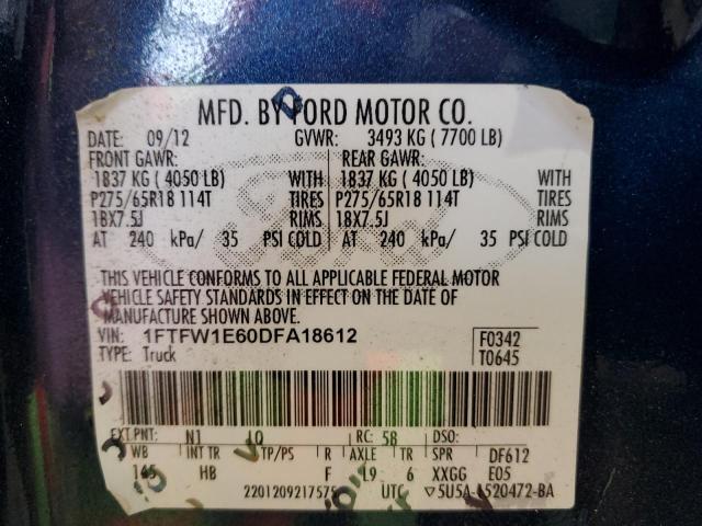 1FTFW1E60DFA18612 - 2013 FORD F150 SUPERCREW BLUE photo 13