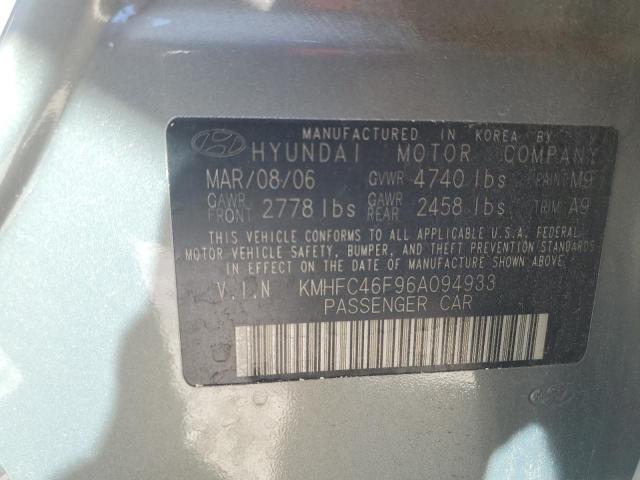 KMHFC46F96A094933 - 2006 HYUNDAI AZERA SE TEAL photo 12