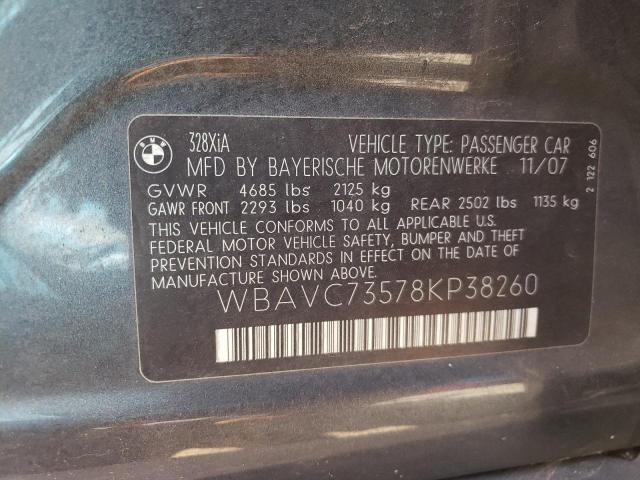 WBAVC73578KP38260 - 2008 BMW 328 XI SULEV BLACK photo 12