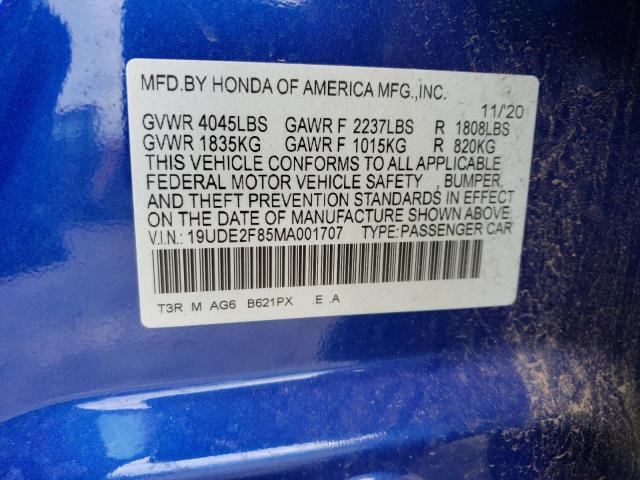 19UDE2F85MA001707 - 2021 ACURA ILX PREMIUM A-SPEC BLUE photo 12