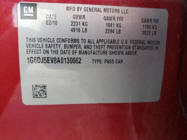 1G6DJ5EV8A0130662 - 2010 CADILLAC CTS PERFORMANCE COLLECTION Қызыл фото 12