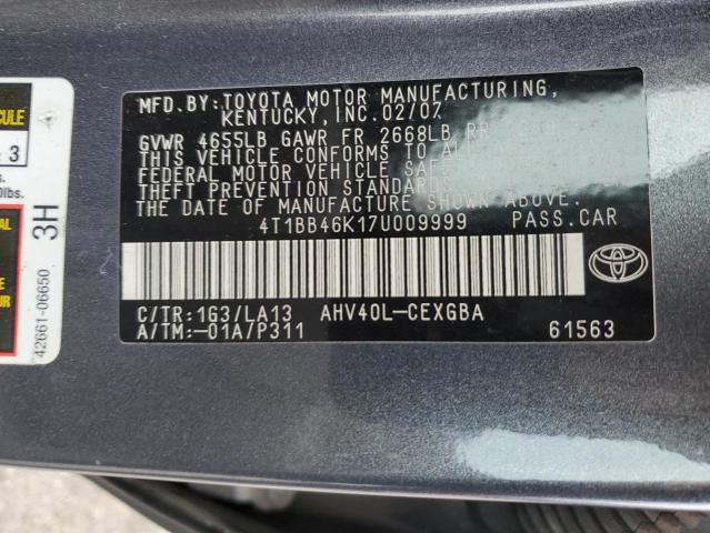 4T1BB46K17U009999 - 2007 TOYOTA CAMRY HYBRID GRAY photo 12