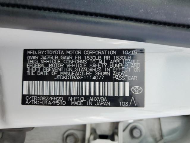 JTDKDTB3XF1114077 - 2015 TOYOTA PRIUS C WHITE photo 12