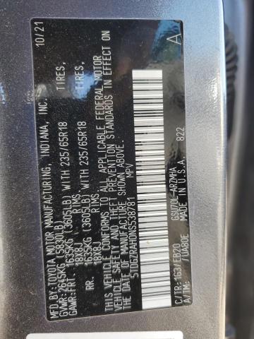 5TDGZRAH0NS538781 - 2022 TOYOTA HIGHLANDER XLE GRAY photo 12