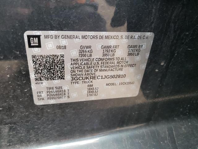 3GCUKREC1JG502810 - 2018 CHEVROLET SILVRK1500 K1500 LT GRAY photo 10