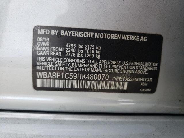 WBA8E1C59HK480070 - 2017 BMW 330E SILVER photo 13