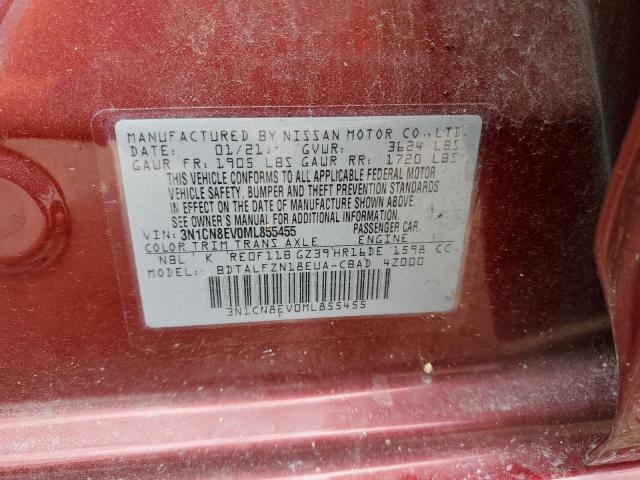 3N1CN8EV0ML855455 - 2021 NISSAN VERSA SV RED photo 12