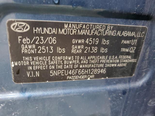 5NPEU46F66H128946 - 2006 HYUNDAI SONATA GLS BLUE photo 12