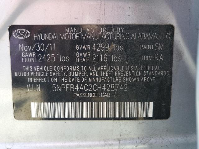 5NPEB4AC2CH428742 - 2012 HYUNDAI SONATA GLS SILVER photo 12