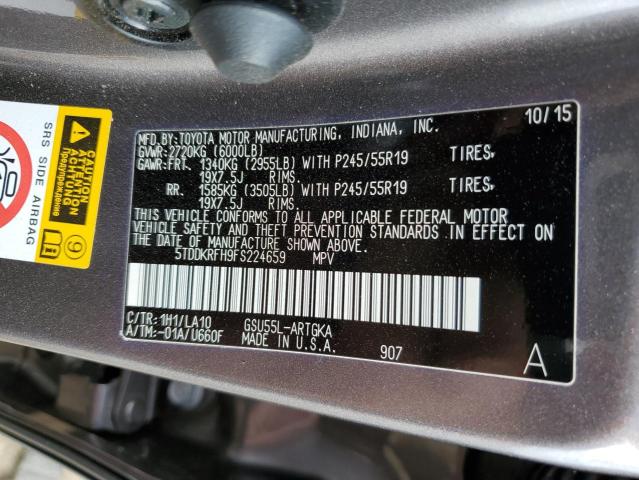 5TDDKRFH9FS224659 - 2015 TOYOTA HIGHLANDER LIMITED CHARCOAL photo 14