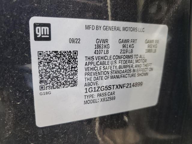 1G1ZG5STXNF214899 - 2022 CHEVROLET MALIBU RS Темно-сірий фото 12