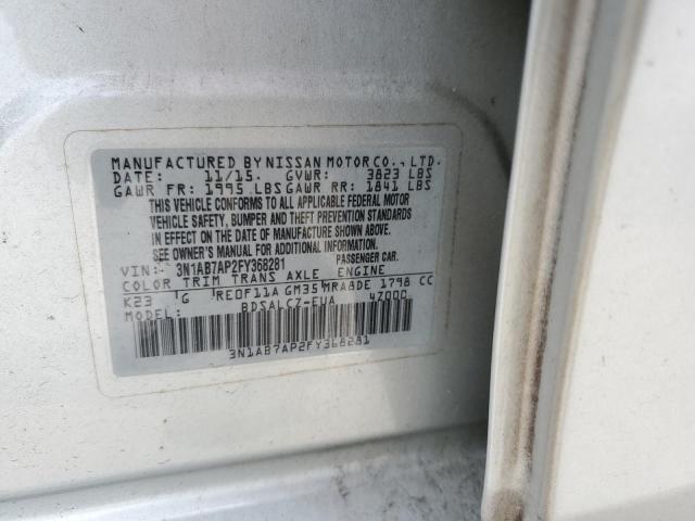 3N1AB7AP2FY368281 - 2015 NISSAN SENTRA S SILVER photo 13