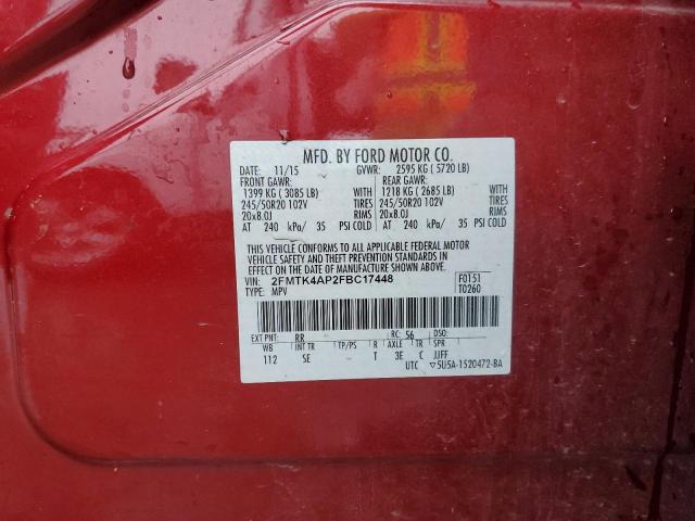 2FMTK4AP2FBC17448 - 2015 FORD EDGE SPORT RED photo 13