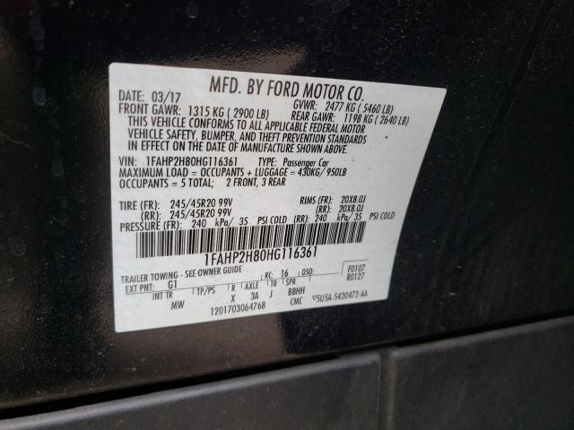 1FAHP2H80HG116361 - 2017 FORD TAURUS SEL BLACK photo 12