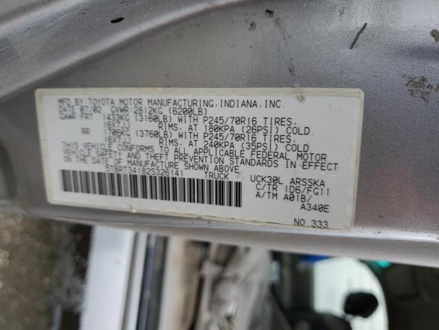 5TBRT34182S326141 - 2002 TOYOTA TUNDRA ACCESS CAB ვერცხლისფერი ფოტო 12