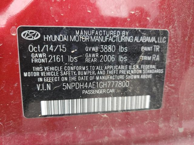 5NPDH4AE1GH777800 - 2016 HYUNDAI ELANTRA SE RED photo 12