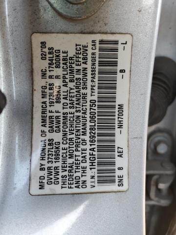 1HGFA16928L060750 - 2008 HONDA CIVIC EXL SILVER photo 13