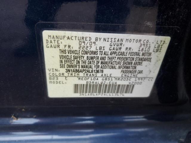 3N1AB6AP2AL613676 - 2010 NISSAN SENTRA 2.0 BLUE photo 12