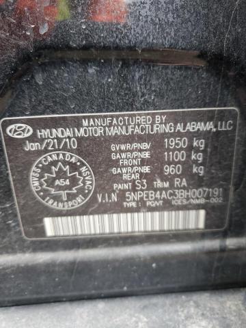 5NPEB4AC3BH007191 - 2011 HYUNDAI SONATA GLS BLACK photo 12