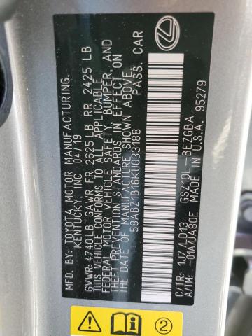 58ABZ1B16KU033188 - 2019 LEXUS ES 350 SILVER photo 12