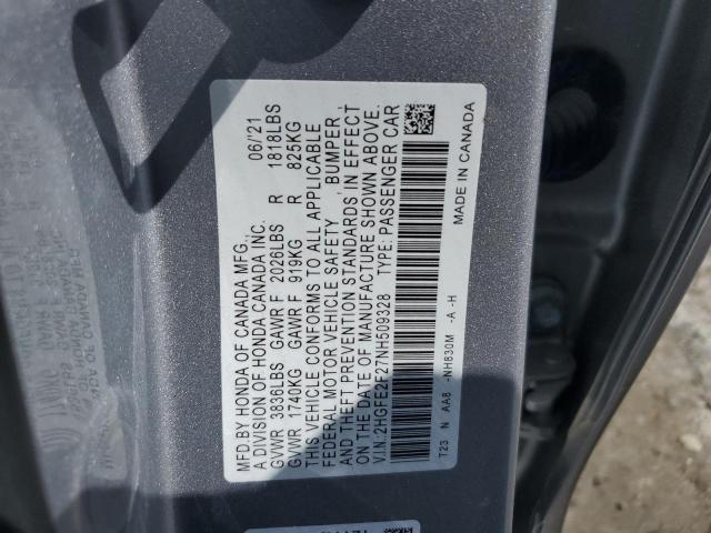 2HGFE2F27NH509328 - 2022 HONDA CIVIC LX SILVER photo 13