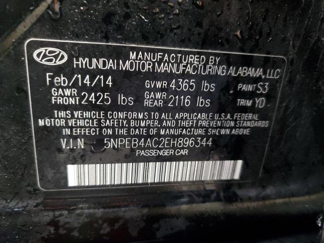 5NPEB4AC2EH896344 - 2014 HYUNDAI SONATA GLS BLACK photo 12